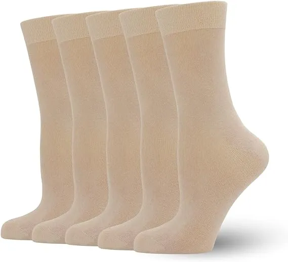 Women's Soft Thin Bamboo Crew Socks, Fit Stretchy Casual, Business, Dress Calf Sock 5 Pairs