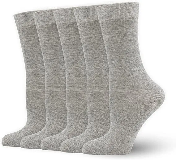 Women's Soft Thin Bamboo Crew Socks, Fit Stretchy Casual, Business, Dress Calf Sock 5 Pairs