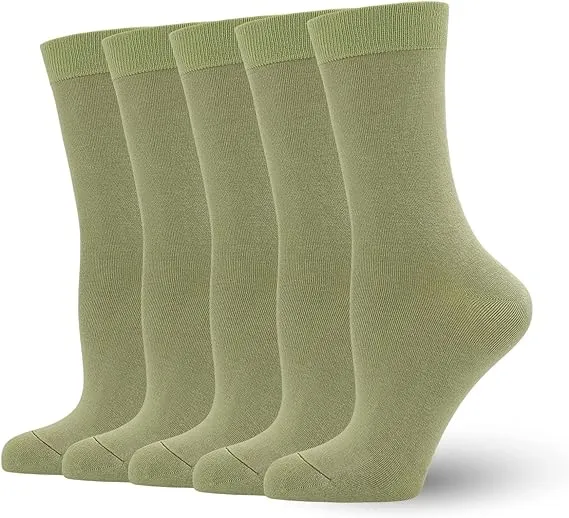 Women's Soft Thin Bamboo Crew Socks, Fit Stretchy Casual, Business, Dress Calf Sock 5 Pairs