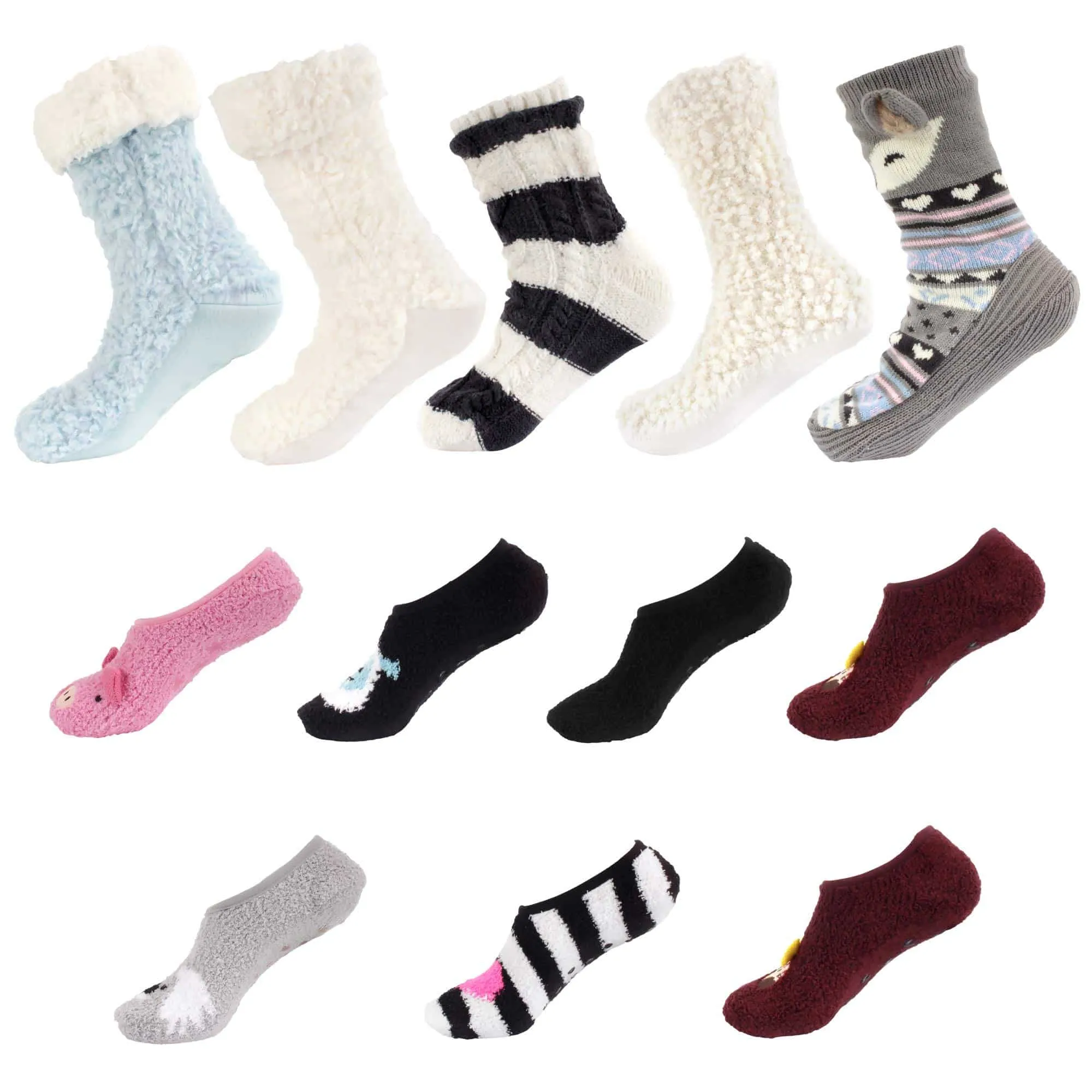 Women's Super Soft Warm Cozy Fuzzy Socks Assortments - 12 Pair Value Packs
