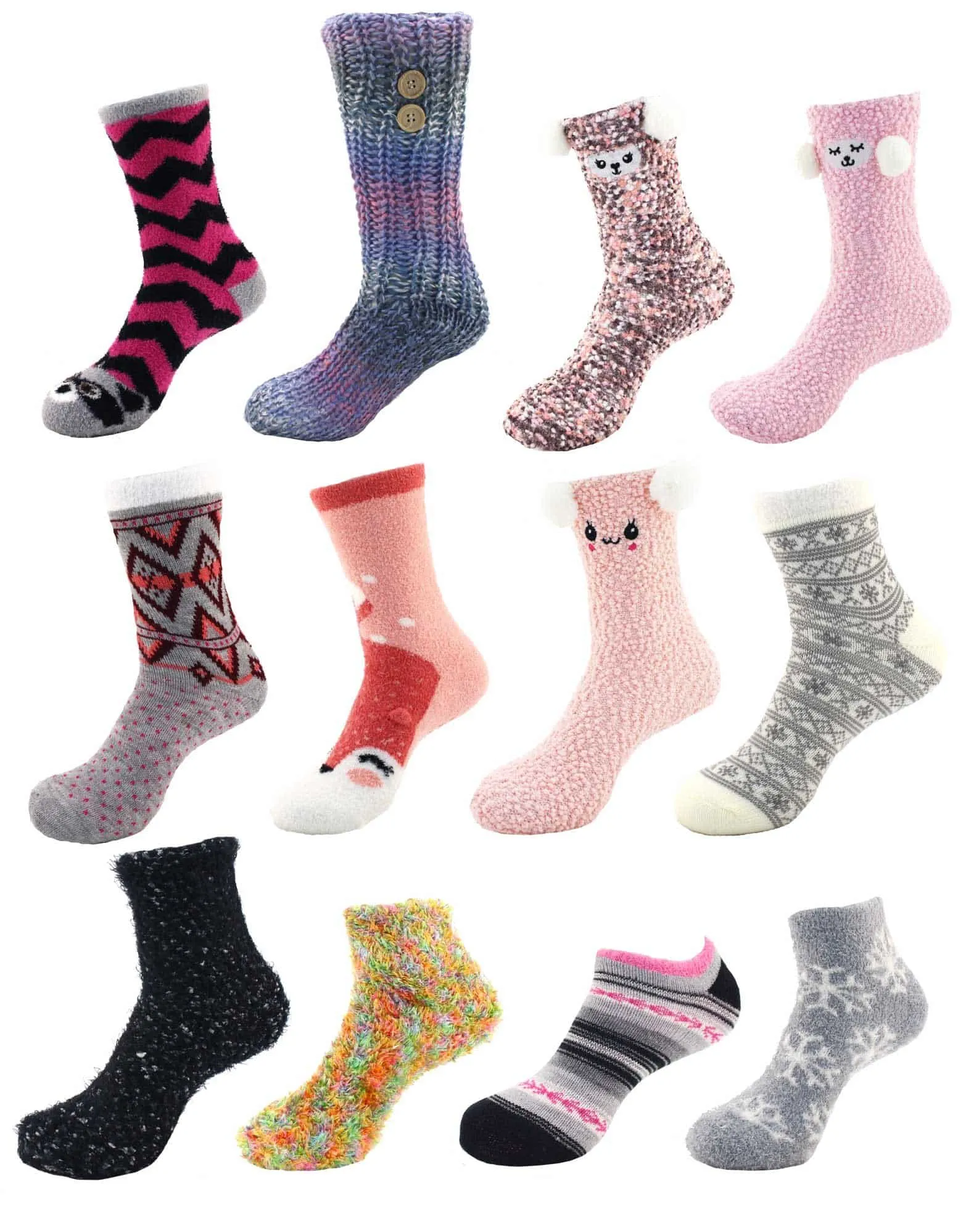 Women's Super Soft Warm Cozy Fuzzy Socks Assortments - 12 Pair Value Packs