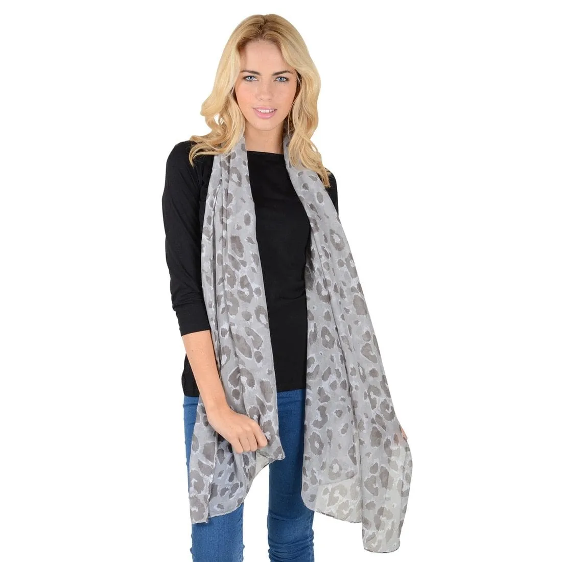 Womens Tanzania Grey Animal Print Lightweight Sheer Scarf