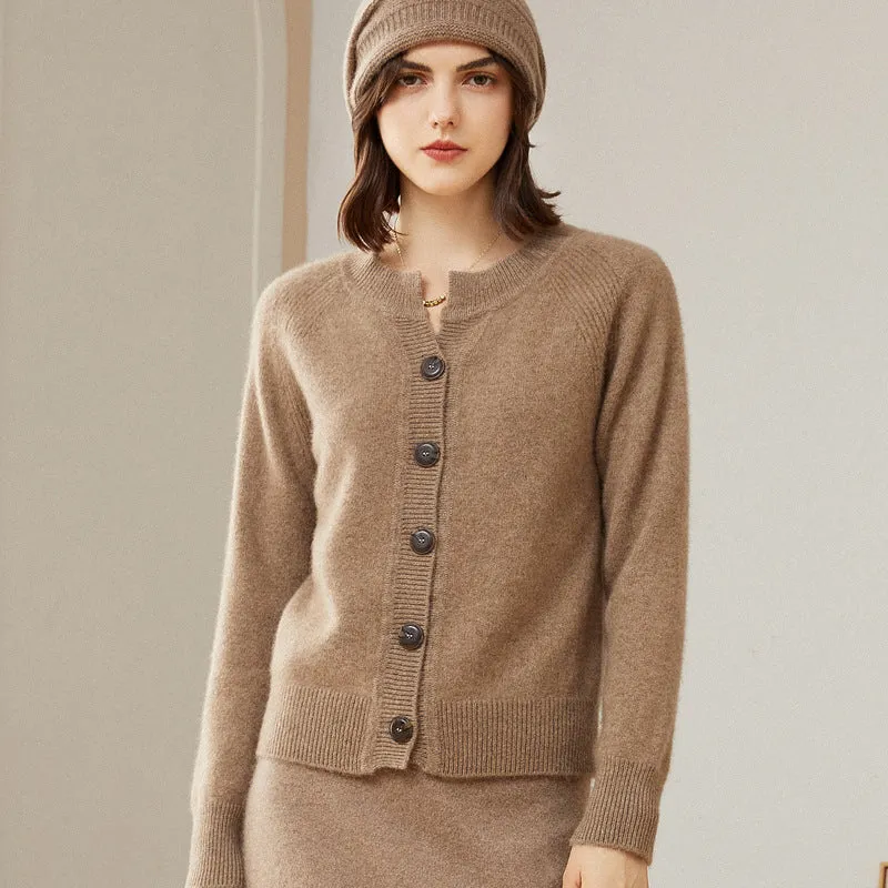 Women's Thickened Cashmere Cardigan Knitted Short Round Neck Sweater