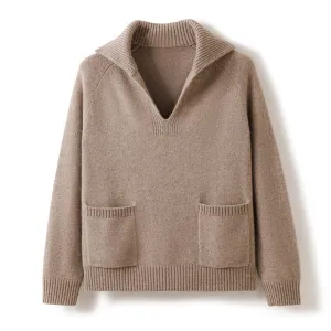 Women's Thickened Sweater Bottoming V-neck Pullover Loose Knitwear Cashmere Sweater