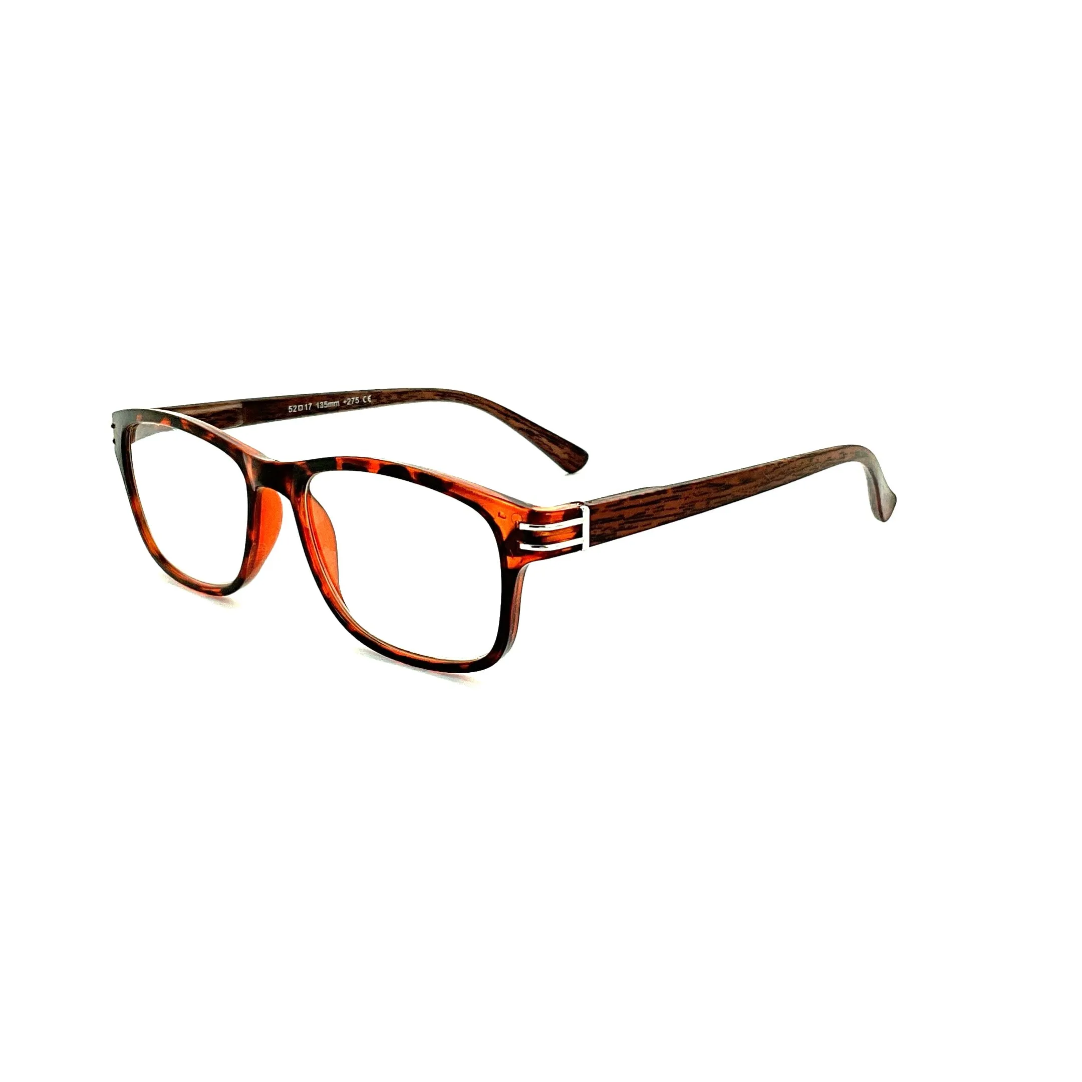 Wood Tone Wayfarer Readers With Clear Case