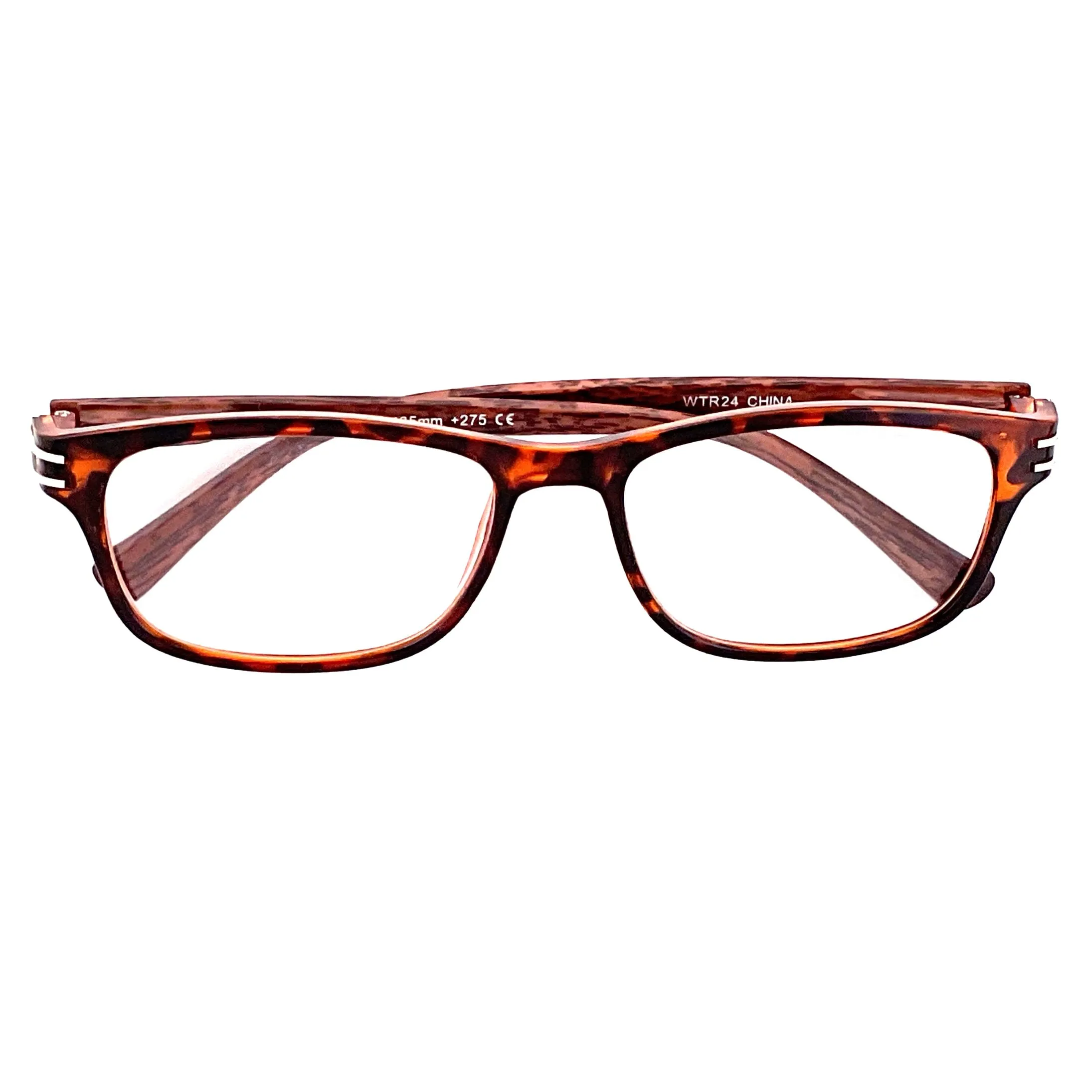 Wood Tone Wayfarer Readers With Clear Case