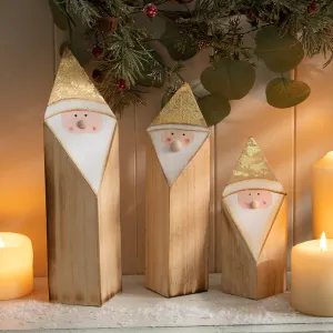 Wooden Gold Santa Figurine - Festive Christmas Decor