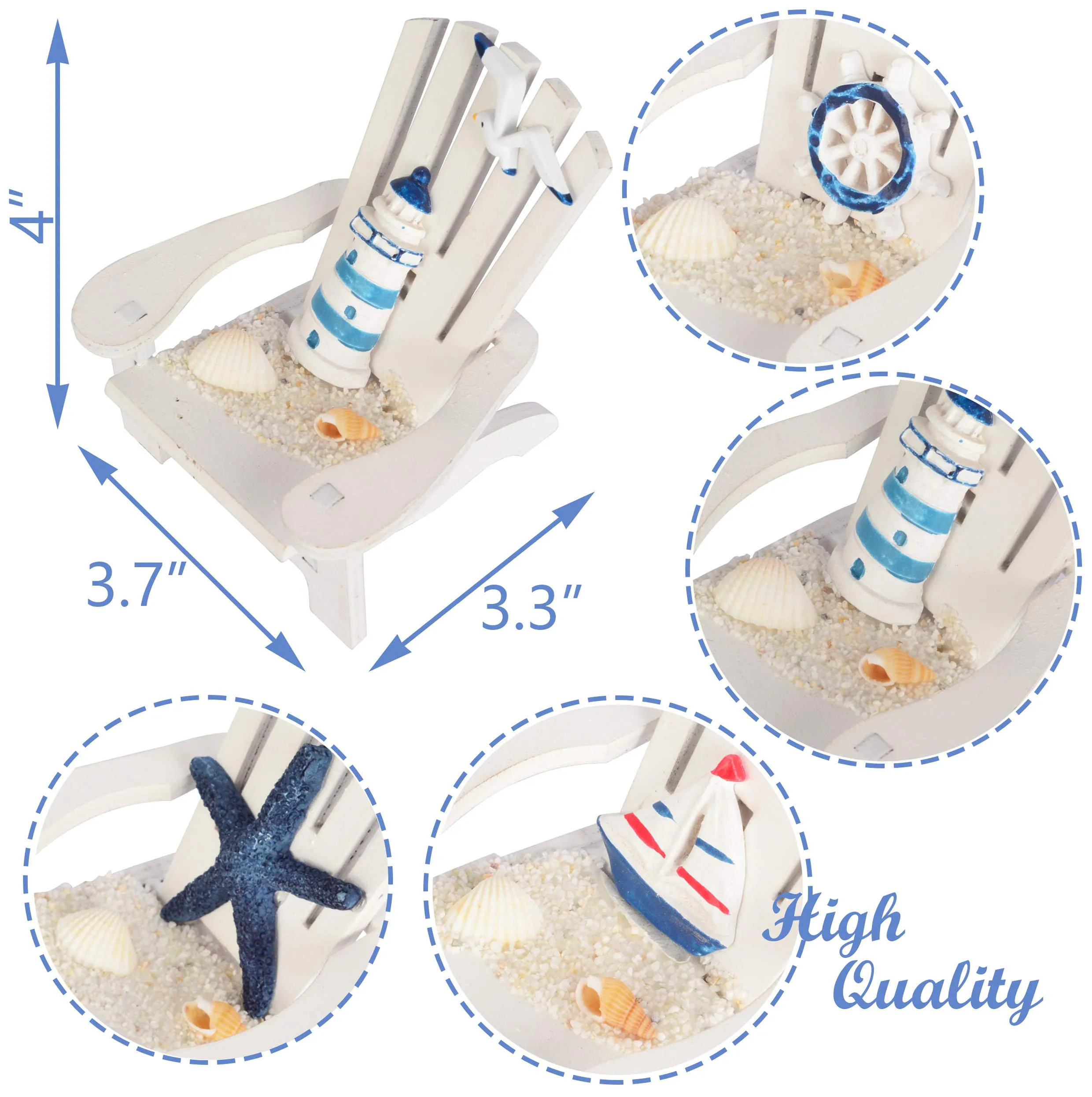Wooden Mini Lighthouse, Mini Beach Chair Decor And Mini Sailboat Model Decoration, Wooden