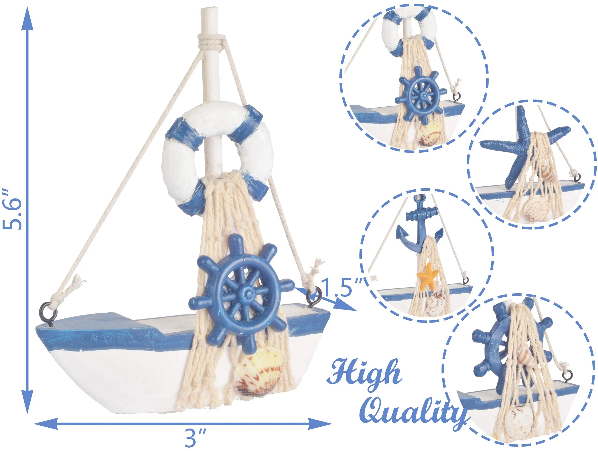 Wooden Mini Lighthouse, Mini Beach Chair Decor And Mini Sailboat Model Decoration, Wooden