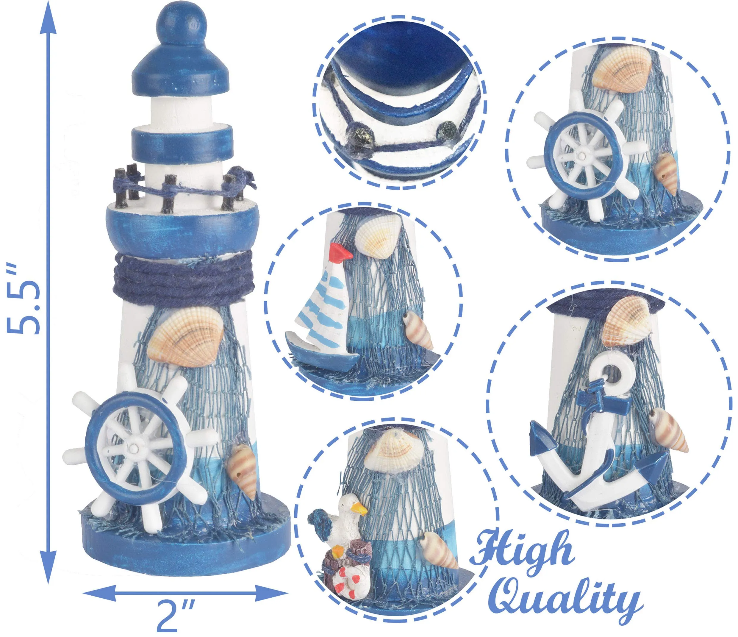 Wooden Mini Lighthouse, Mini Beach Chair Decor And Mini Sailboat Model Decoration, Wooden
