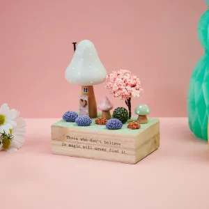 Wooden Toadstool House Decoration With Toadstools & Tiny Cherry Tree