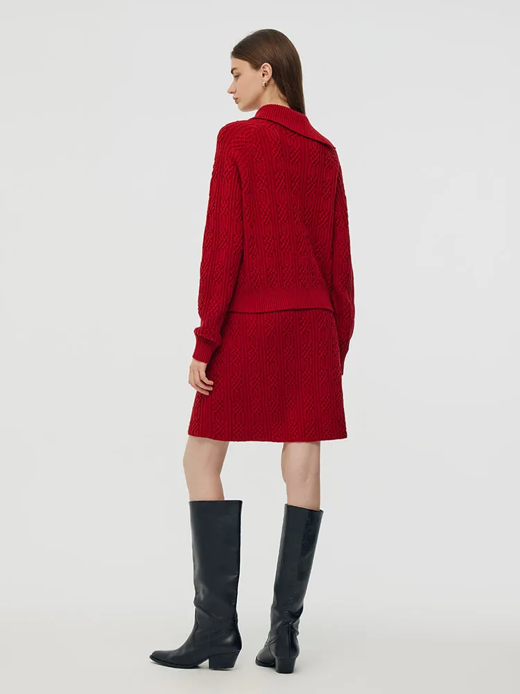 Wool Blend Knit Top And Mini Skirt Two-Piece Set