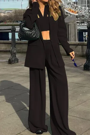Work Elegant Solid Solid Color Turn-back Collar Long Sleeve Two Pieces