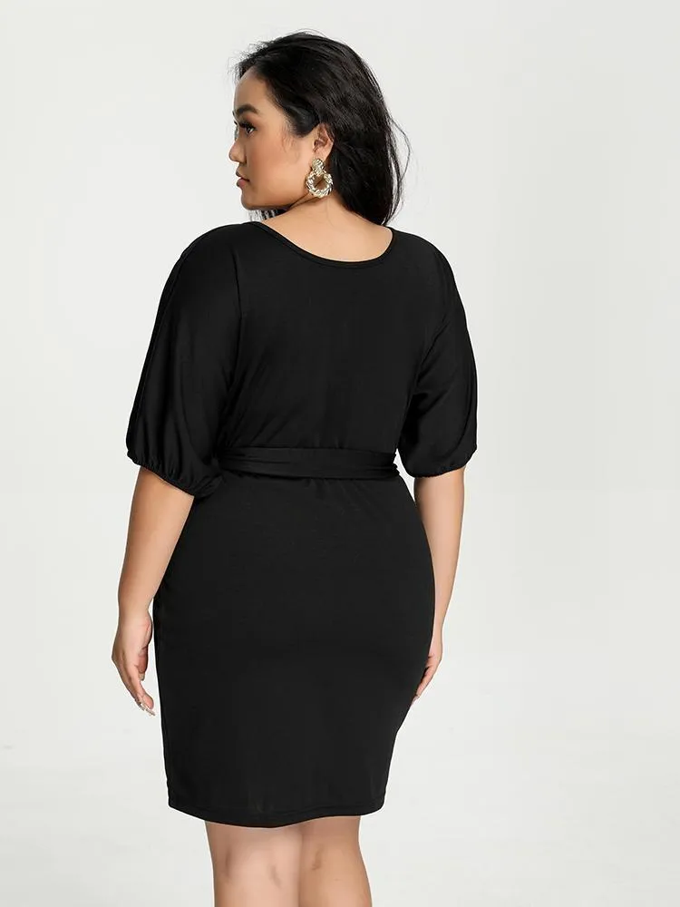 Wrap Belt V Neck Dress