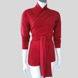 Wrap shirt with shawl neckline