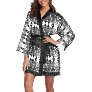 Writing on Stone Black and White Long Sleeve Satin Robe