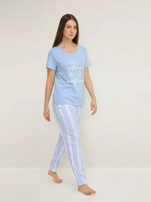 Wunderlove Light Blue Striped High-Rise Lounge Pants