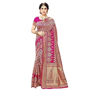 Yashika Women's Trendy Banarasi Kanjivaram Color Art Silk Saree with Blouse Material (Maliya Pink) P-01