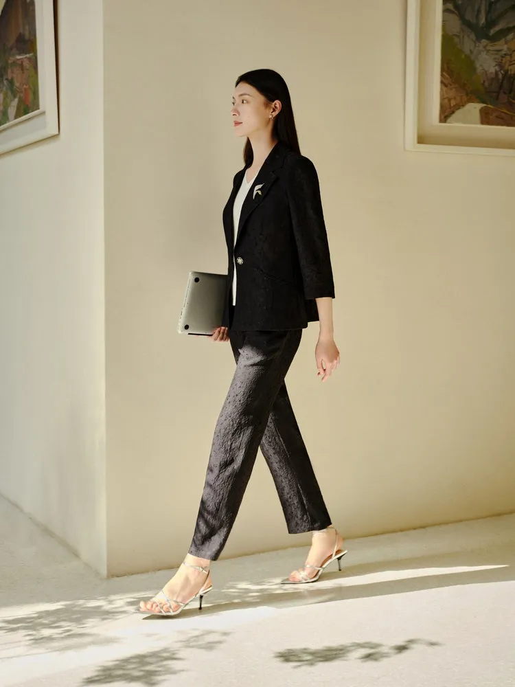YAYING Jacquard Cinched Waist Blazer Jacket
