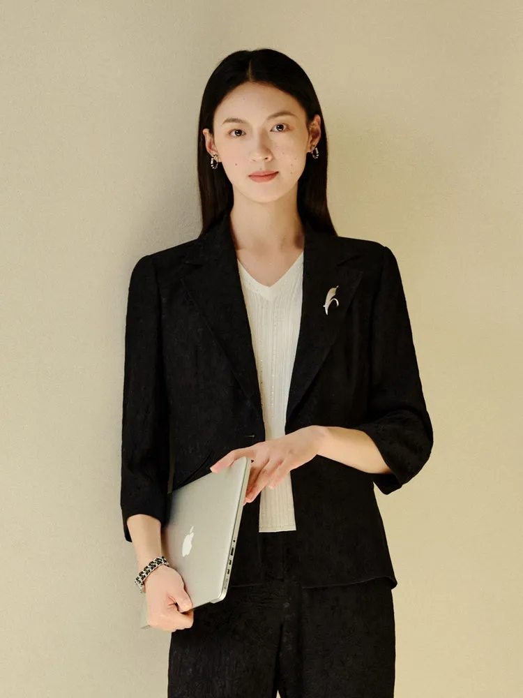 YAYING Jacquard Cinched Waist Blazer Jacket