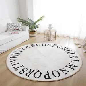 Yeknu Thickened Imitation Cashmere Carpet Round Modern Home Decor Cartoon Plush Children's Game Mat Letters Enlightenment Crawling Rug