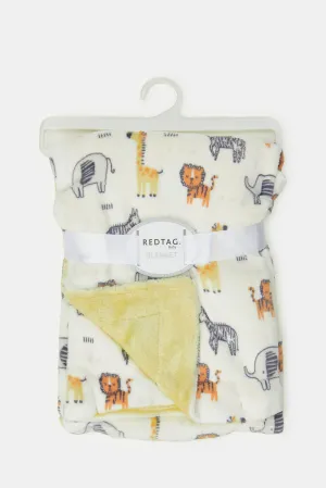 Yellow And White Animal Allover Print Reversible Blanket