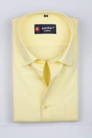 Yellow Color Satin Mecerised Cotton Shirt For Men