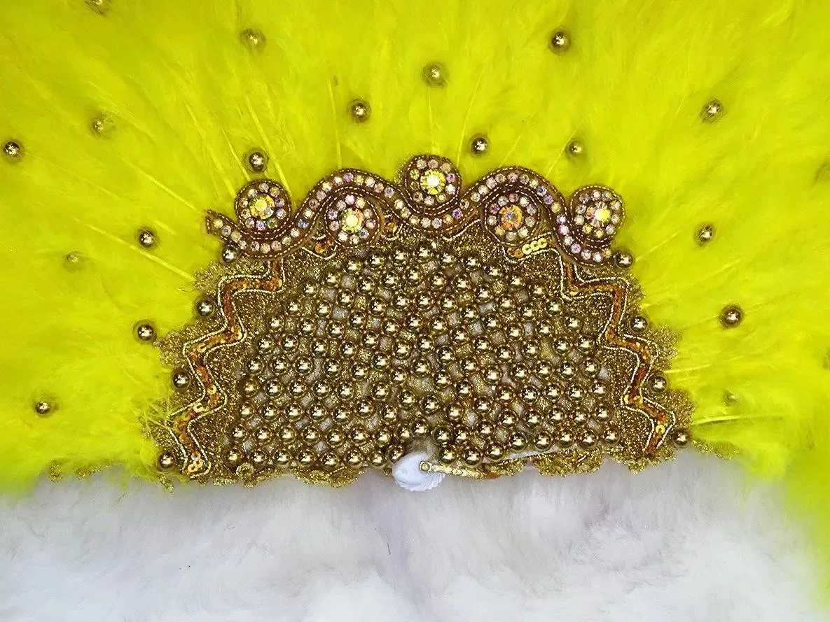 Yellow Feather Bridal wedding African Traditional engagement Handfan