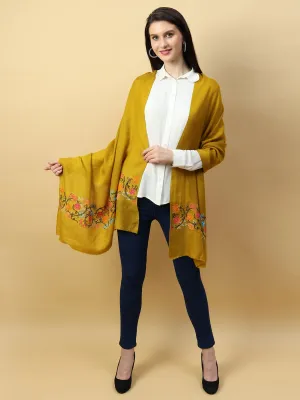 Yellow Shawl, Pure Pashmina Shawl hand embroidered with floral pearl pattern