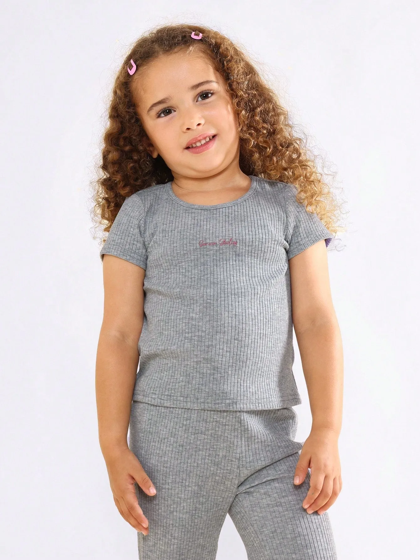 Young Girls Soft Ribbed Flare Fit 2 Piece Set With Embroidered Logo Graphic