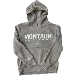 Youth Montauk New York Anchor Screen Printed Pullover Hoodie in Denim Charcoal