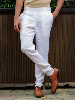 Zen Relaxed Elastic Pure Linen Trousers - White