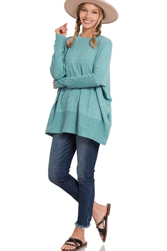 Zenana Free Flowing Fall Sweater - Bright Blue
