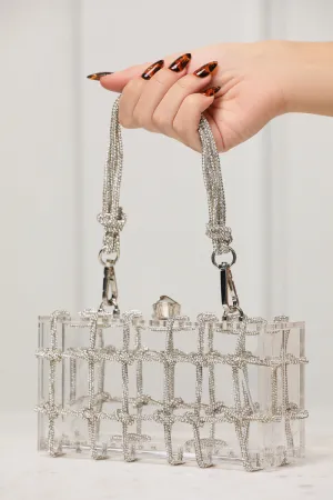 Ziggy Clear Rhinestone Clutch (Silver)