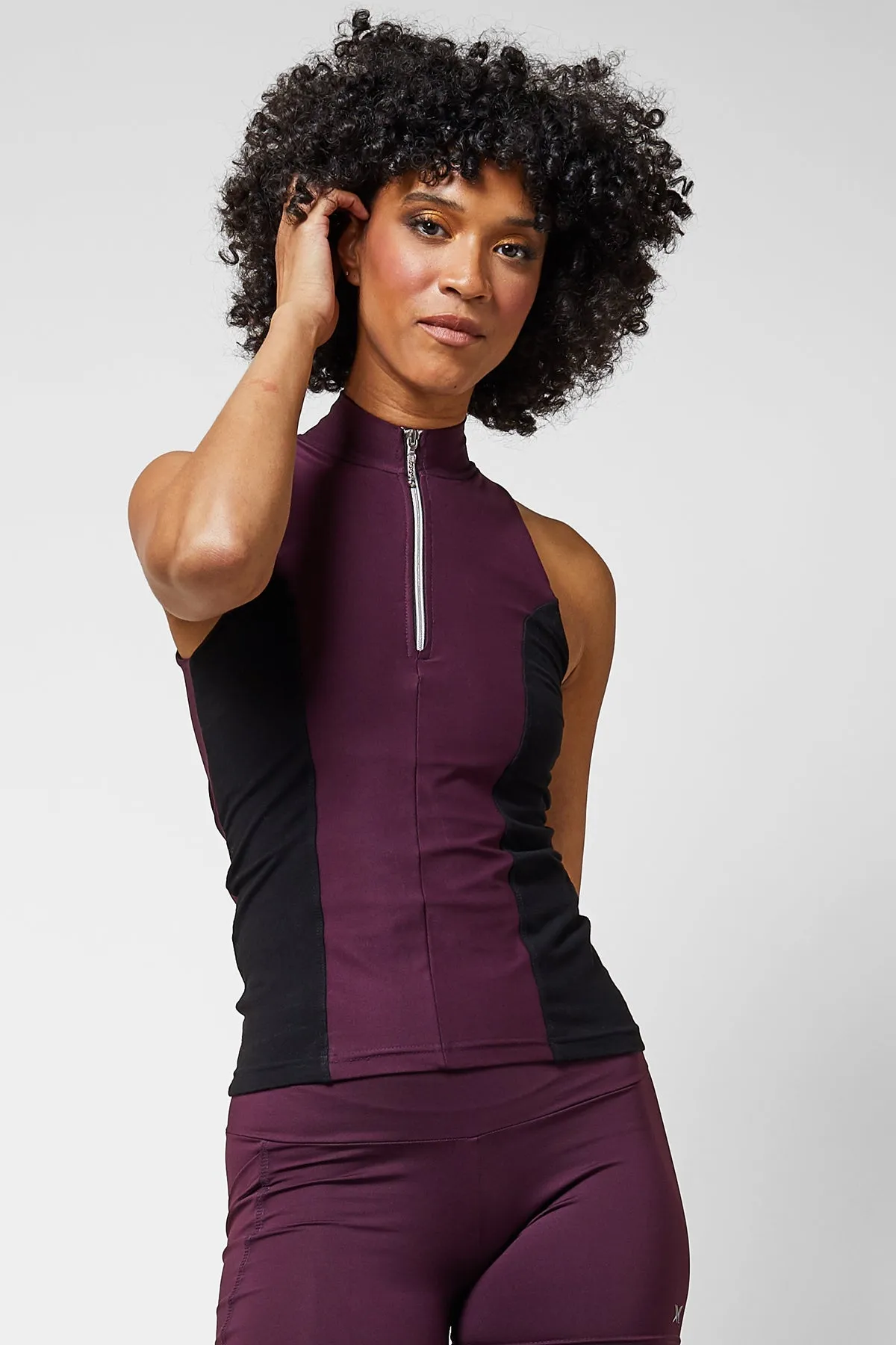Zip Front Polo Top Black/Wine   Extra Strong Compression Tummy Control Sport Running Leggings Burgundy