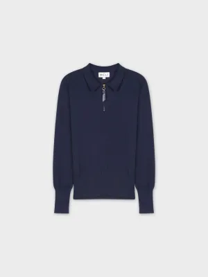 ZIPPER COLLAR SWEATER-NAVY