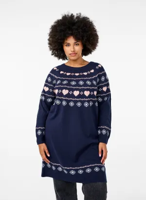 Zizzi Christmas Knit Dress in Navy