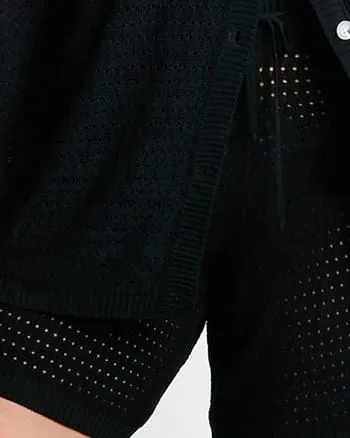 Zuri Crochet Oversized Button Front Blouse | Black